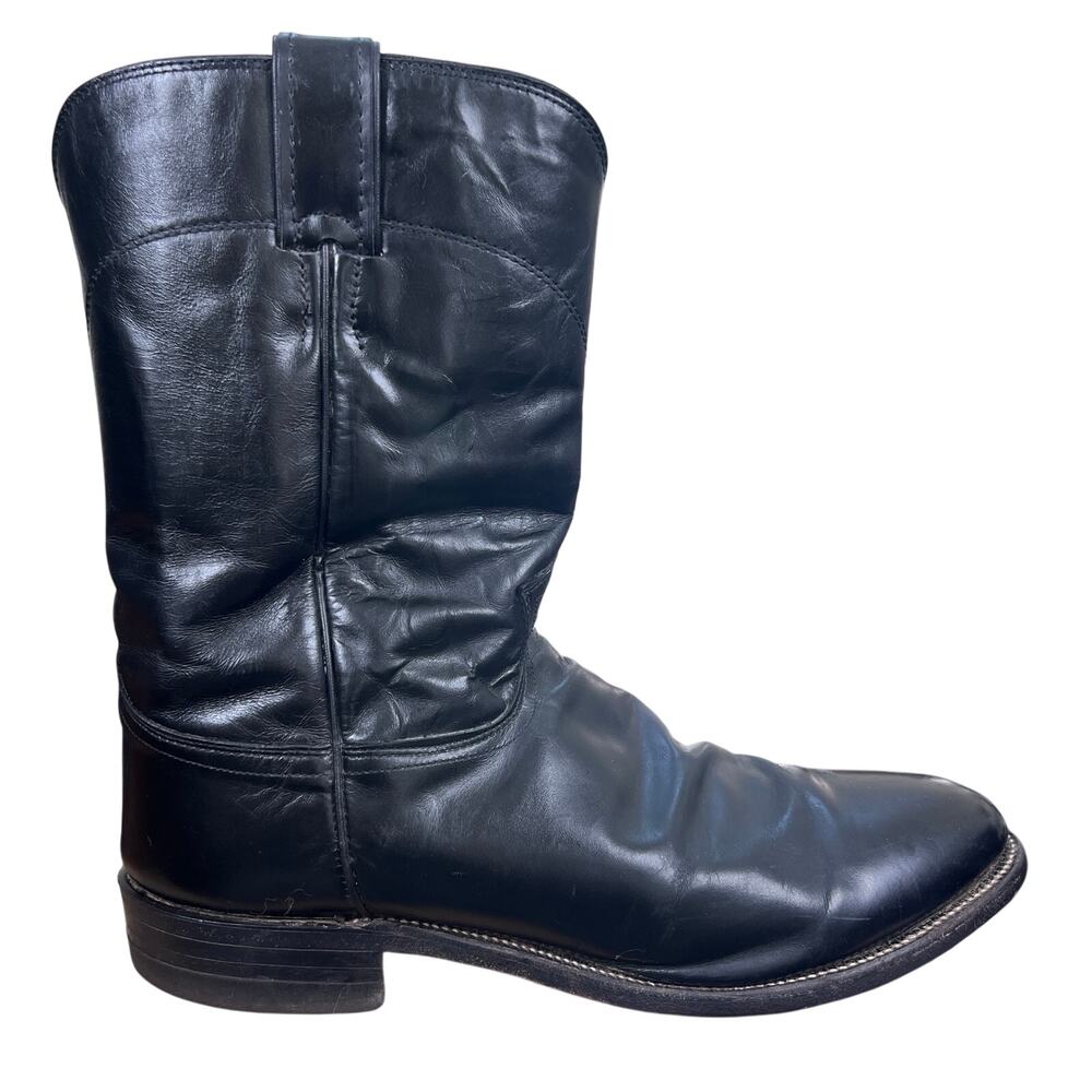 Vintage Justin Men's Black Leather Roper Cowboy Boots Size 11 D